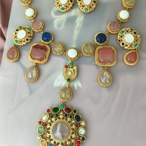 Vibrant Gold Multicolor Necklace Set